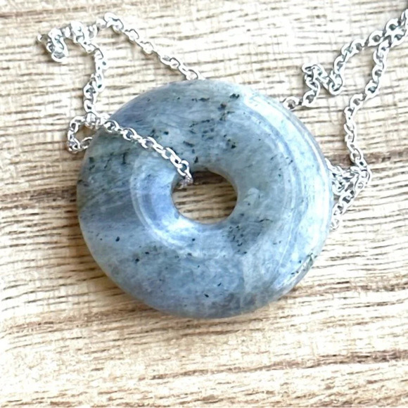 Maximalist fall Labradorite donut silver 925 statement necklace - Picture 1 of 4